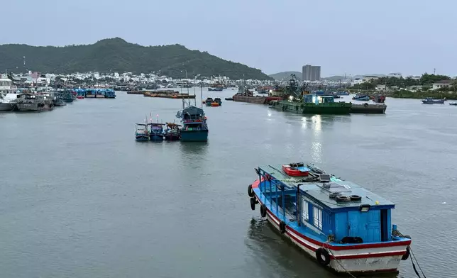 Boats docked at a shelter in Nha Trang, Vietnam as Typhoon Kalmaegi moves toward the country, on Thursday, Nov. 6, 2025. (AP photo/Hau Dinh)
