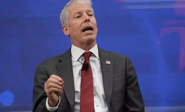U.S. Energy Secretary Chris Wright speaks during the Atlantic Council conference in Athens, Greece, Thursday, Nov. 6, 2025. (AP Photo/Thanassis Stavrakis)