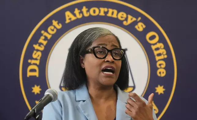 Alameda County District Attorney Ursula Jones Dickson speaks about charges for suspect Cedric Irving in the shooting of football coach John Beam at a news conference in Oakland, Calif., Monday, Nov. 17, 2025. (AP Photo/Jeff Chiu)