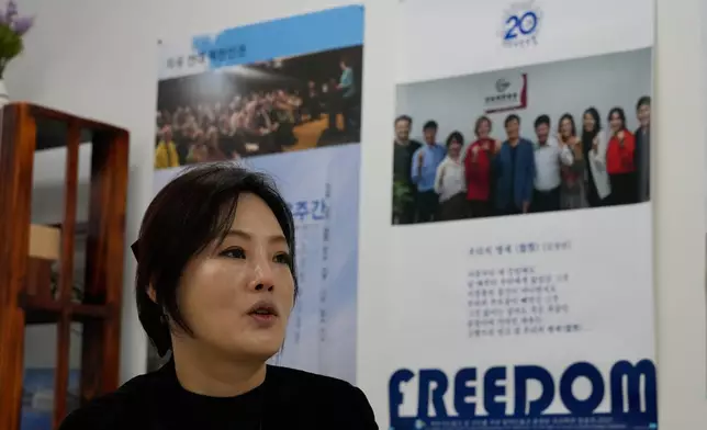 Lee Si-young, head of the Free North Korea Radio station, speaks during an interview with The Associated Press at her office in Seoul, South Korea, Monday, Nov. 17, 2025. (AP Photo/Ahn Young-joon)