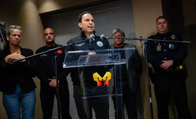 Mayor Craig Greenberg speaks at Louisville Regional Airport Authority about the crash of UPS Flight 2796 at Louisville Muhammad Ali International Airport on Tuesday, Nov. 4, 2025, in Louisville, Ky. (AP Photo/Jon Cherry)