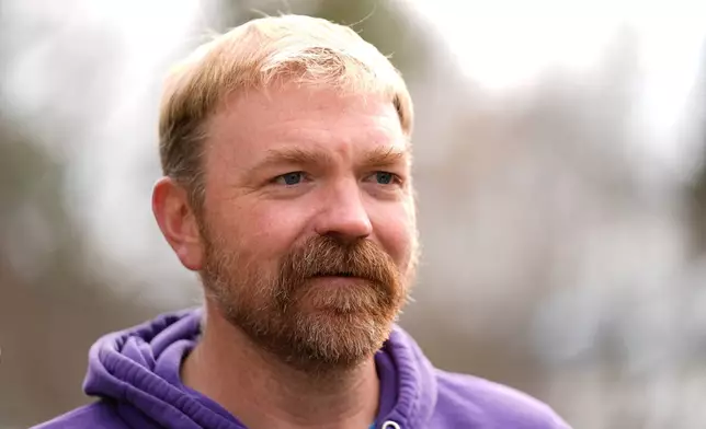 Graham Platner, Democratic candidate for U.S. Senate, Monday, Nov. 3, 2025, in Sullivan, Maine. (AP Photo/Robert F. Bukaty)