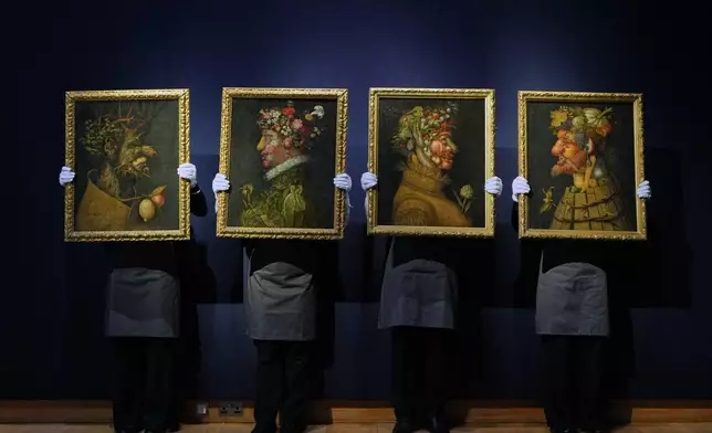 Workshop of Giuseppe Arcimboldo (Milan 1527-1593) The Four Seasons is displayed at Christie's auction rooms in London, Thursday, Nov. 27, 2025, where it is expected to sell for 800,000 –1,200,000 UK Pounds when it is auctioned on Dec. 2. (AP Photo/Kirsty Wigglesworth)