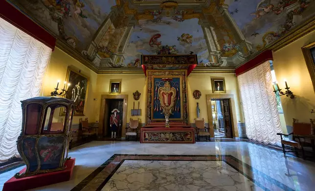 A view of the prince's apartments at Palazzo Colonna, or the Colonna Palace, in Rome during a media tour, Friday, Nov. 7, 2025. (AP Photo/Domenico Stinellis)
