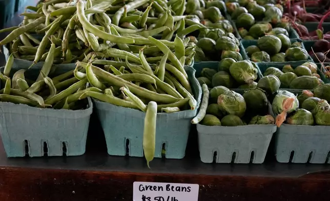 Produce, which is covered by the USDA Supplemental Nutrition Assistance Program (SNAP), is displayed for sale at a farmers market Friday, Oct. 31, 2025, in Nashville, Tenn. (AP Photo/George Walker IV)