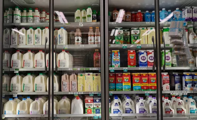 Dairy products, which are covered by the USDA Supplemental Nutrition Assistance Program (SNAP), is displayed for sale at a grocery store Friday, Oct. 31, 2025, in Nashville, Tenn. (AP Photo/George Walker IV)