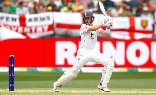 England's Ollie Pope bats on day two of the first Ashes cricket test match between Australia and England in Perth, Saturday, Nov. 22, 2025.(AP Photo/Gary Day)