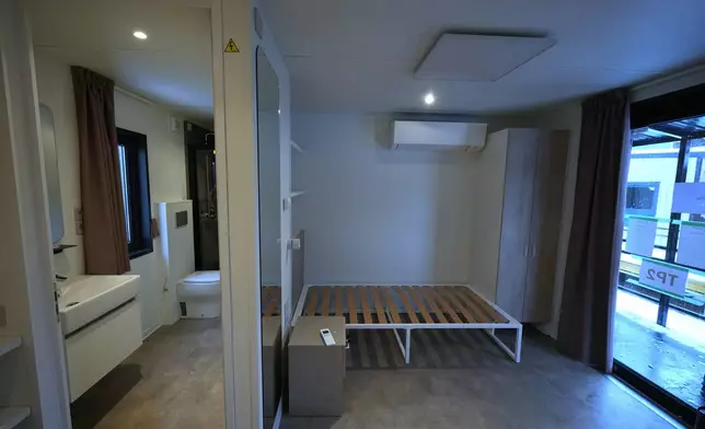 A view of the interior of one of the trailer homes at the athlete's village for the Cortina Milan Winter Olympics, in Cortina D'Ampezzo, Italy, Monday, Nov. 24, 2025. (AP Photo/Andrew Medichini)