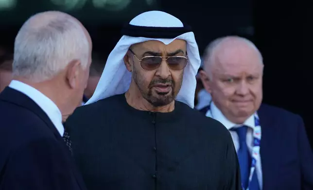 Sheikh Mohammed bin Zayed Al Nahyan, the president of the United Arab Emirates and the ruler of Abu Dhabi, arrives at the Dubai Air Show in Dubai, United Arab Emirates, Monday, Nov. 17, 2025. (AP Photo/ Fatima Shbair)