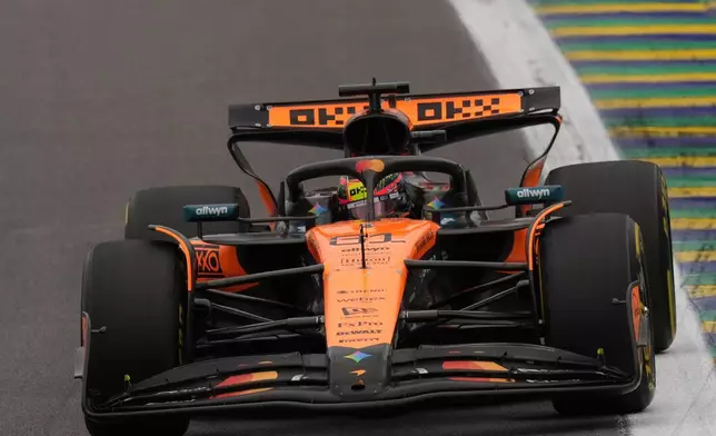 McLaren driver Oscar Piastri of Australia drives during the Brazilian Formula One Grand Prix at the Interlagos race track in Sao Paulo, Sunday, Nov. 9, 2025. (AP Photo/Andre Penner)