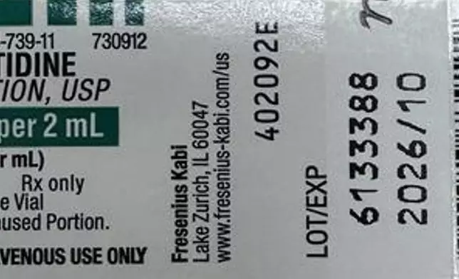 Three lots (numbers 6133156, 6133194, 6133388) of Famotidine Injection are being recalled in the U.S. by Fresenius Kabi.