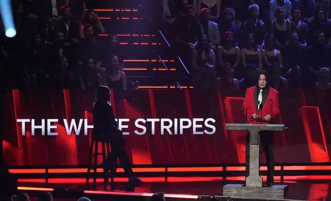 Inductee Jack White of The White Stripes speaks during the 2025 Rock and Roll Hall of Fame Induction Ceremony on Saturday, Nov. 8, 2025, at L.A. Live in Los Angeles. (AP Photo/Chris Pizzello)