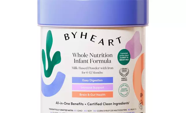 This undated image provided by ByHeart shows ByHeart formula products.(ByHeart via AP)