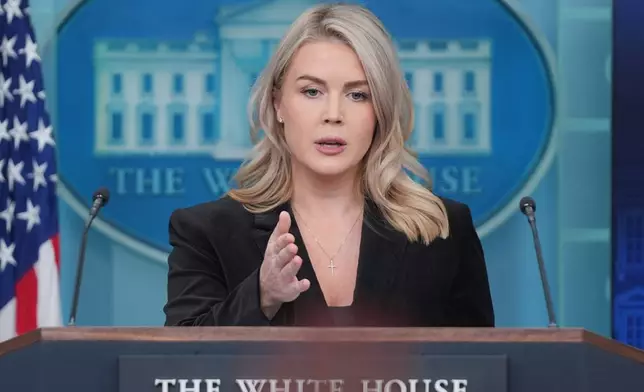 White House press secretary Karoline Leavitt speaks during a press briefing at the White House, Thursday, Nov. 20, 2025, in Washington. (AP Photo/Evan Vucci)
