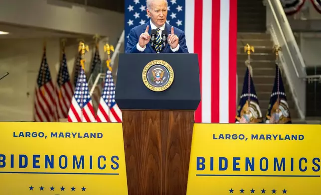 FILE - President Joe Biden speaks about the economy at Prince George's Community College, Center for the Performing Arts, Sept. 14, 2023, in Largo, Md. (AP Photo/Alex Brandon, File)