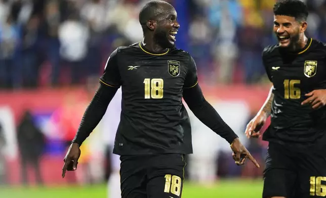 Panama's Cecilio Waterman celebrates scoring his side's second goal against Guatemala during a World Cup 2026 qualifying soccer match in Guatemala City, Thursday, Nov. 13, 2025. (AP Photo/Moises Castillo)