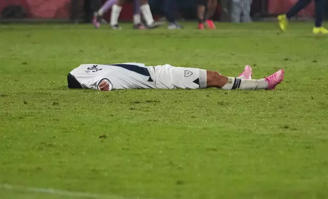 Guatemala's Darwin Lom reacts at the end of a World Cup 2026 qualifying soccer match against Panama in Guatemala City, Thursday, Nov. 13, 2025. (AP Photo/Moises Castillo)