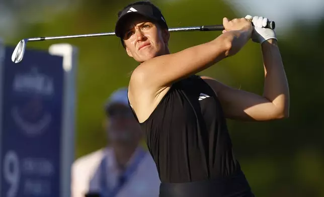 Linn Grant tees off on the ninth hole during round two of the Annika LPGA tournament on Friday, Nov. 14, 2025, in Belleair, Fla. (Luis Santana/Tampa Bay Times via AP)