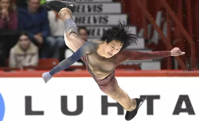 Adam Siao Him Fa of France performs in the Men's Short Program during the figure skating ISU Grand Prix Finlandia Trophy competition in Helsinki, Finland, Friday Nov. 21, 2025. (Heikki Saukkomaa/Lehtikuva via AP)