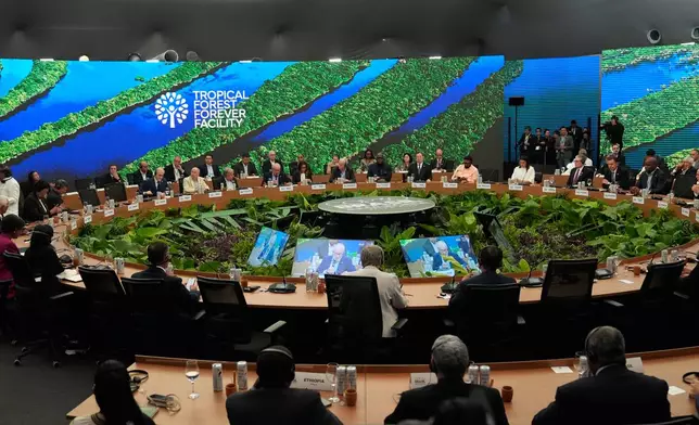 Brazil's President Luiz Inacio Lula da Silva speaks during a roundtable with leaders of tropical forest countries and nations committed to investing in the Tropical Forest Forever Facility (TFFF) during the COP30 U.N. Climate Summit in Belem, Brazil, Thursday, Nov. 6, 2025. (AP Photo/Fernando Llano)