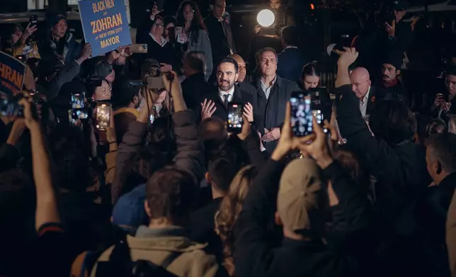 New York mayoral candidate Zohran Mamdani speaks at Dutch Kills Playground on Monday, Nov. 3, 2025, in the Queens borough of New York. (AP Photo/Andres Kudacki)