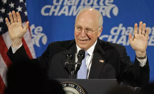 FILE - Vice President Dick Cheney gestures while speaking at the Charlotte Chamber in Charlotte, N.C., Thursday, Jan. 31, 2008. (AP Photo/Chuck Burton, file)