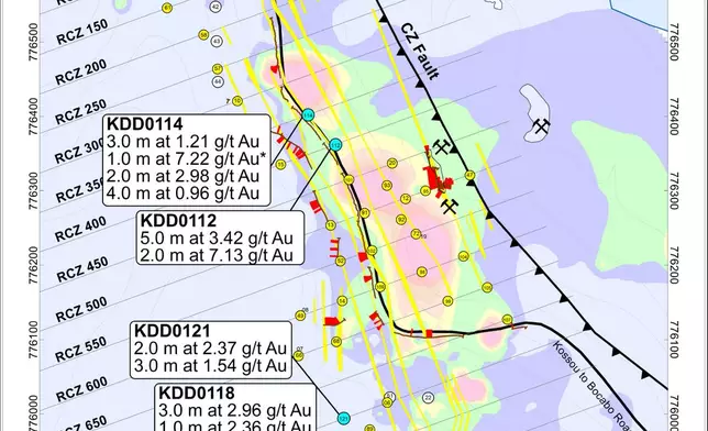 Figure 4: Road Cut Zone Drill Hole Locations and Simplified Geology