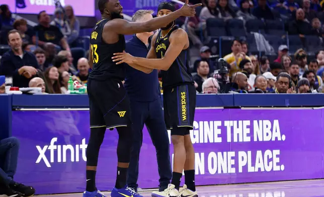 Golden State Warriors forward Draymond Green (23) is ejected in the first half during an NBA basketball game against the Phoenix Suns in San Francisco, Saturday, Dec. 20, 2025. (Santiago Mejia/San Francisco Chronicle via AP)