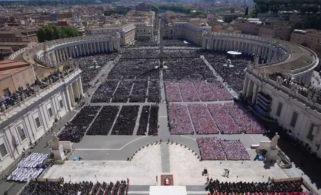 A view of the funeral of Pope Francis in St. Peter's Square at the Vatican, April 26, 2025. (AP Photo/Alessandra Tarantino, File)