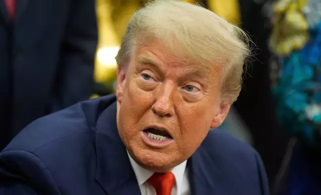 FILE - President Donald Trump answers questions from reporters as he meets with Congo's Foreign Minister Therese Kayikwamba Wagner, and Rwanda's Foreign Minister Olivier Nduhungirehe, Friday, June 27, 2025, in the Oval Office at the White House in Washington. (AP Photo/Manuel Balce Ceneta, File)
