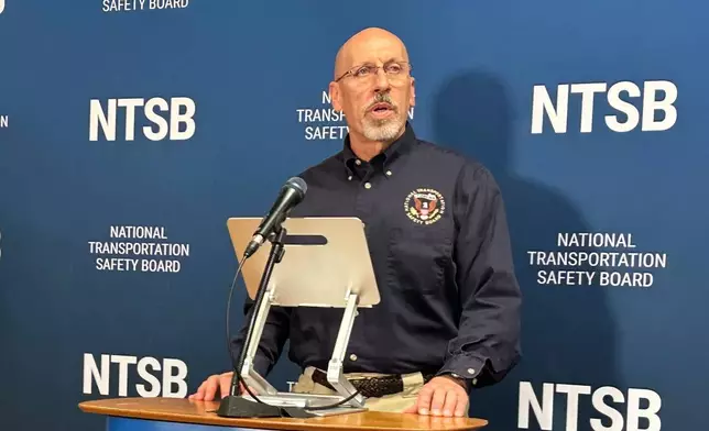 National Transportation Safety Board member Michael Graham speaks at a media briefing Friday, Dec. 19, 2025, in Statesville, N.C., on the fatal plane crash that killed former NASCAR driver Greg Biffle and his family. (AP Photo/Gary D. Robertson)
