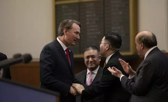 Virginia Governor Glenn Youngkin with Bon-Kyu Koo President &amp; CEO, LS Cable &amp; System; (background) Paul Dabbar, U.S. Deputy Secretary of Commerce, and Patrick Y. Shim, Managing Director, LS Cable &amp; System
