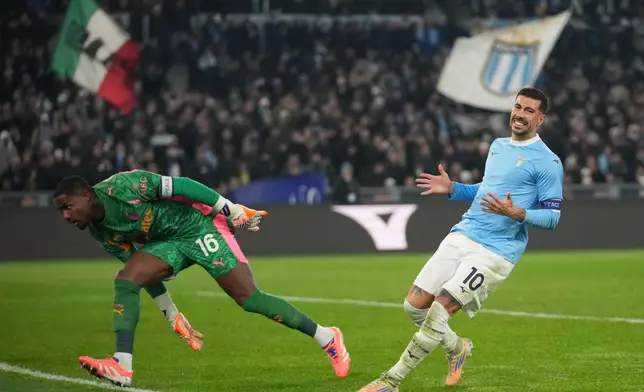 Lazio's Mattia Zaccagni reacts during the Italian Cup round of sixteen soccer match between Lazio and Milan, in Rome, Thursday, Dec. 4, 2025. (AP Photo/Andrew Medichini)