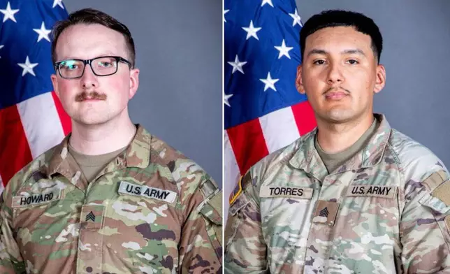 This undated combo photo created with images released by the Iowa National Guard shows Sgts. William Nathaniel Howard, left, and Edgar Brian Torres-Tovar. (Iowa National Guard via AP)