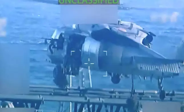 This image from video posted on Attorney General Pam Bondi's X account, and partially redacted by the source, shows an oil tanker being seized by U.S. forces off the coast of Venezuela, Wednesday, Dec. 10, 2025. (U.S. Attorney General's Office/X via AP)