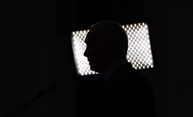 Russian President Vladimir Putin speaks to Russian journalists after the summit of the Collective Security Treaty Organisation (CSTO) in Bishkek, Kyrgyzstan, on Thursday, Nov. 27, 2025. (Alexander Kazakov, Sputnik, Kremlin Pool Photo via AP)