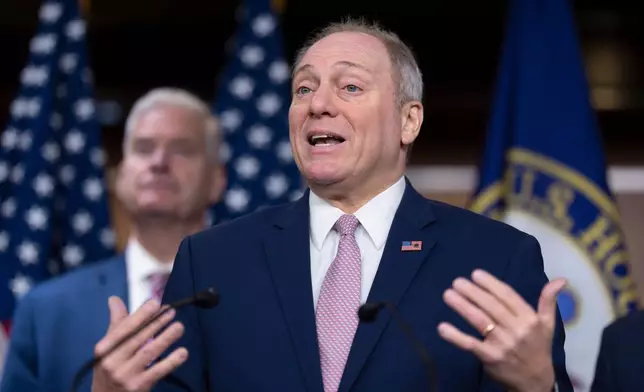 House Majority Leader Steve Scalise, R-La., speaks to reporters following a strategy session with House Republicans, at the Capitol in Washington, Wednesday, Dec. 10, 2025. (AP Photo/J. Scott Applewhite)