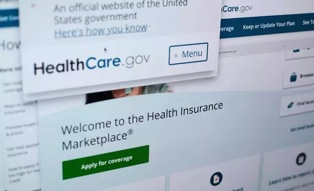 FILE - Pages from the U.S. Affordable Care Act health insurance website healthcare.gov are seen on a computer screen in New York, Aug. 19, 2025. (AP Photo/Patrick Sison, File)