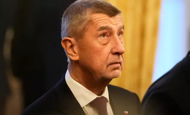 Czech Republic's Prime Minister Andrej Babis watches as his government members are appointed at the Prague Castle in Prague, Czech Republic, Monday, Dec. 15, 2025. (AP Photo/Petr David Josek)