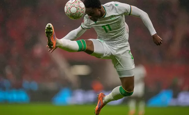 Comoros' Rafiki Saïd Ahamada controls the ball during the Africa Cup of Nations group A soccer match between Morocco and Comoros in Rabat, Morocco, Sunday, Dec. 21, 2025. (AP Photo/Mosa'ab Elshamy)