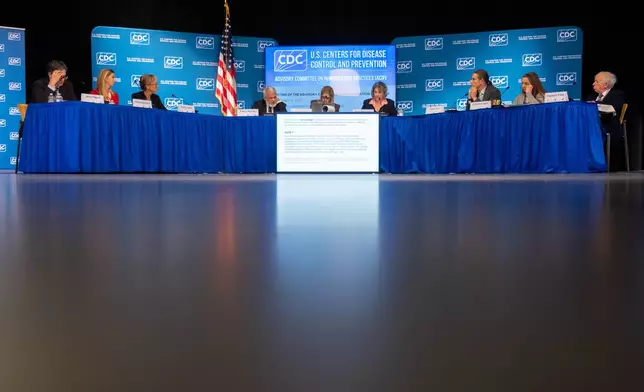 The CDC Advisory Committee on Immunization Practices votes to recommend changes to the infant hepatitis B vaccination policy during a meeting in Atlanta on Friday, Dec. 5, 2025. (AP Photo/Ben Gray)