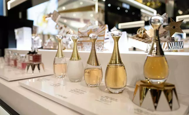 A general view shows Dior perfumes at Macy's flagship store, Friday, Nov. 21, 2025, in New York. (AP Photo/Yuki Iwamura)