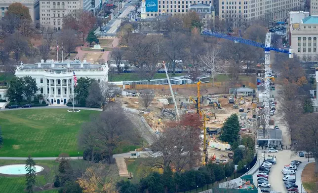 Work continues on the construction of the ballroom at the White House, Tuesday, Dec., 9, 2025, in Washington, where the East Wing once stood. (AP Photo/Pablo Martinez Monsivais)