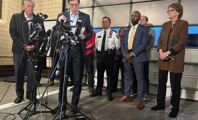 Mayor Brett Smiley speaks to reporters during a Brown University news conference, in Providence, R. I., Sunday, Dec. 14, 2025. (AP Photo/Kimberlee Kruesi)
