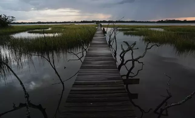 FILE- A storm moves through a salt marsh at sunset Monday, Oct. 6, 2025, in Charleston, S.C. (AP Photo/Joshua A. Bickel, File)