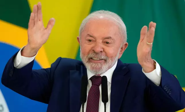 Brazilian President Luiz Inacio Lula da Silva speaks during a year-end press conference at Planalto presidential palace in Brasilia, Brazil, Thursday, Dec. 18, 2025. (AP Photo/Eraldo Peres)