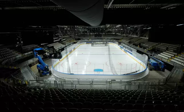 An overview of the Ice Skating Arena where some Ice Hockey matches of the Milan Cortina 2026 Winter Olympics will take place, in Rho, outskirt of Milan, Friday, Dec.5, 2025. (AP Photo/Luca Bruno)