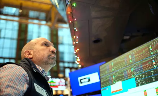 James Denaro works on the floor at the New York Stock Exchange in New York, Wednesday, Dec. 10, 2025. (AP Photo/Seth Wenig)