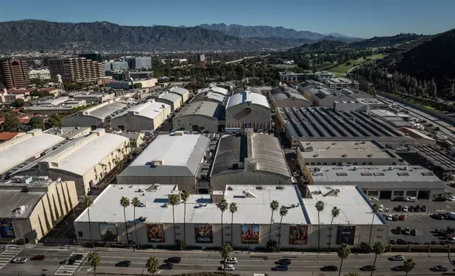 An aerial view shows Warner Bros. Studios in Burbank, Calif., Friday, Dec. 5, 2025. (AP Photo/Jae C. Hong)