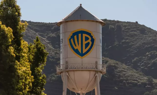 The Warner Bros. water tower is seen at Warner Bros. Studios in Burbank, Calif., Friday, Dec. 5, 2025. (AP Photo/Jae C. Hong)
